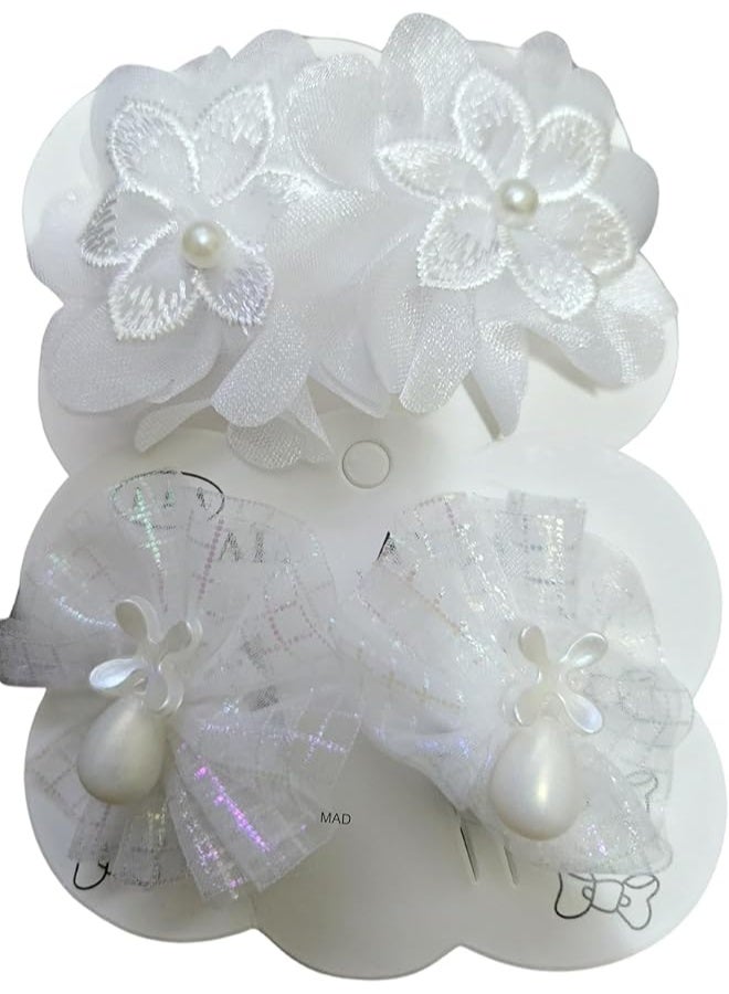 MINIIMODZ Organza Flower Hair Clips Elegant Hair Accessories for Girls, Toddlers & Infants | Soft, Stylish & Gift-Ready (Combo Pack) (WHITE) - Image 1